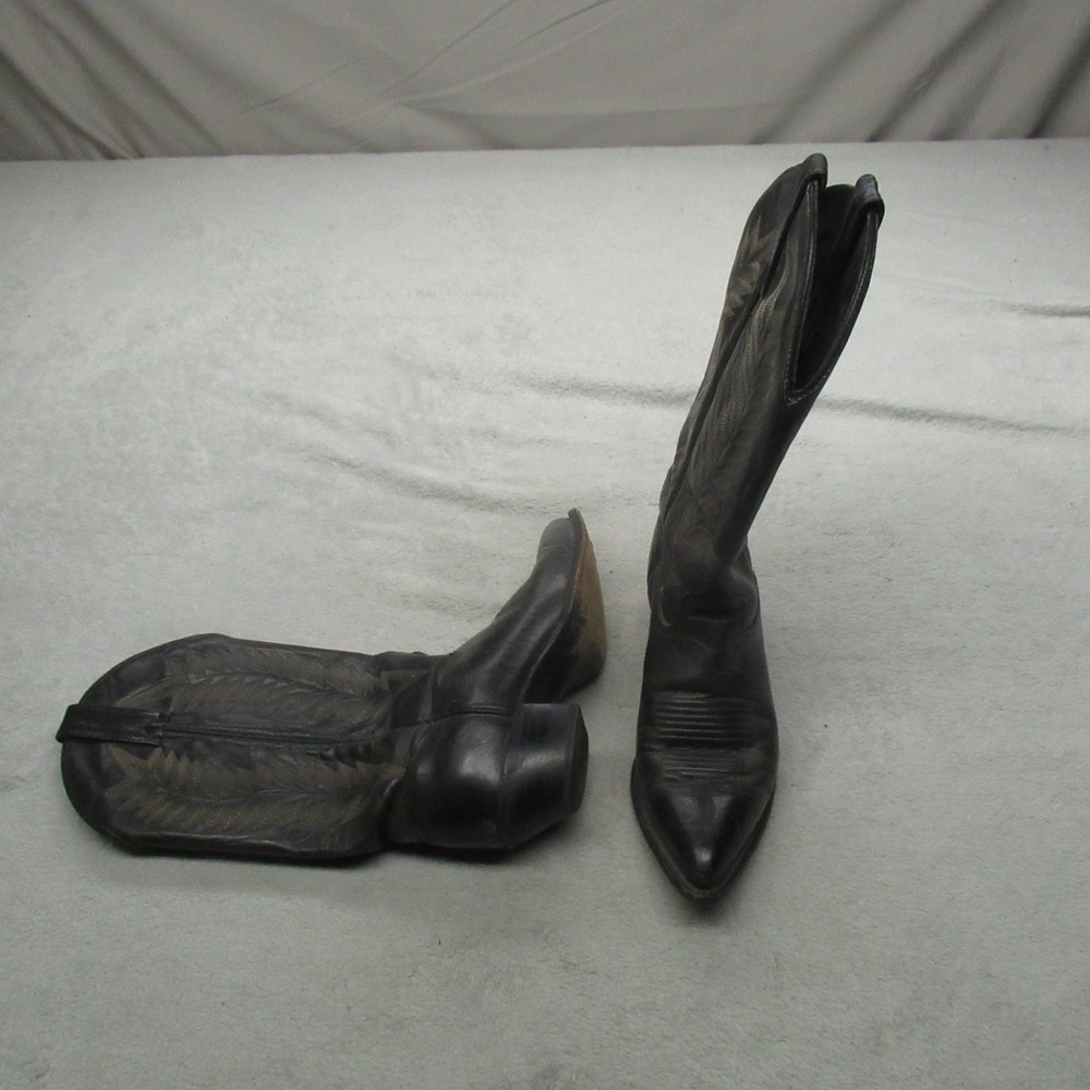 J Chisholm Mens 6.5D Boots Blk Leather Cowboy Western Pointed Toe Riding VTG USA